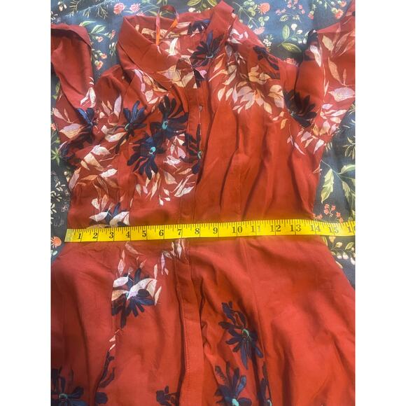 Free People After The Storm Brick Red Floral Maxi Shirt Dress Size 0 - Picture 11 of 11